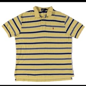 Vintage Polo Ralph Lauren Shirt Mens XL Striped Yellow Blue White 90s Red Pony
